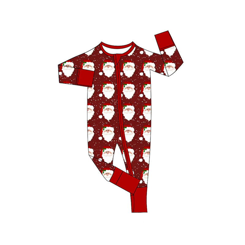 Preorder moq 5 Baby Infant Boys Long Sleeves Red Santa Plaid Zipper Rompers