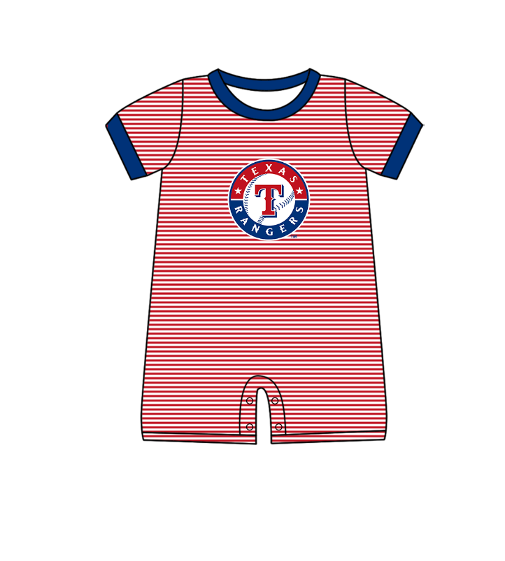 Preorder (moq 5)Baby Boys Short Sleeve Texas Rangers Stripe Team Rompers