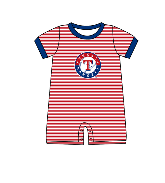 Preorder (moq 5)Baby Boys Short Sleeve Texas Rangers Stripe Team Rompers