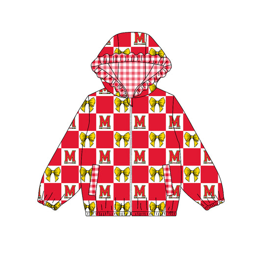 Preorder (moq 5) Baby Girls Bows Maryland Checked Team Ruffle Hoodie Tops
