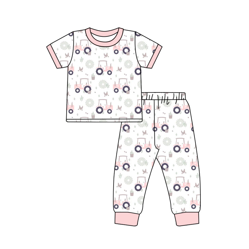 Preorder (moq 5)Baby Girls Chicks Trucks Top Pant Farm Pajamas Sets