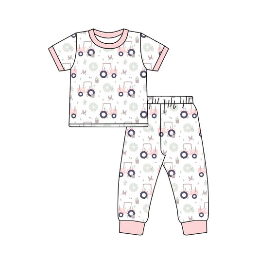 Preorder (moq 5)Baby Girls Chicks Trucks Top Pant Farm Pajamas Sets