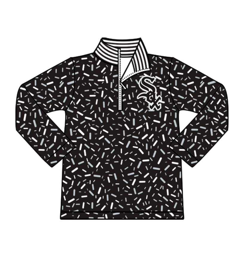 Preorder(moq 8)Baby Boys Black Sprinkles Zipper Sox Team Pullovers Top