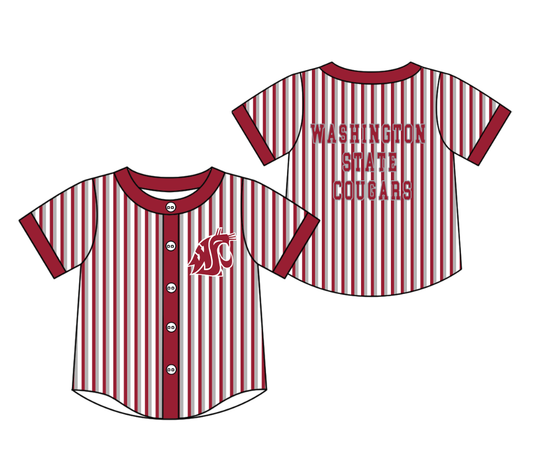 Preorder moq 5 Baby Boys Short Sleeve Washington State Team Button Stripe Shirts Top