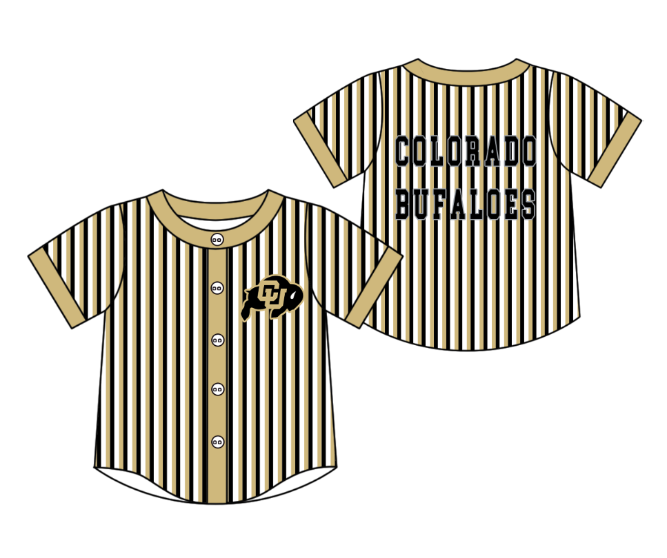 Preorder moq 5 Baby Boys Short Sleeve Colorado Bufaloes Team Button Stripe Shirts Top