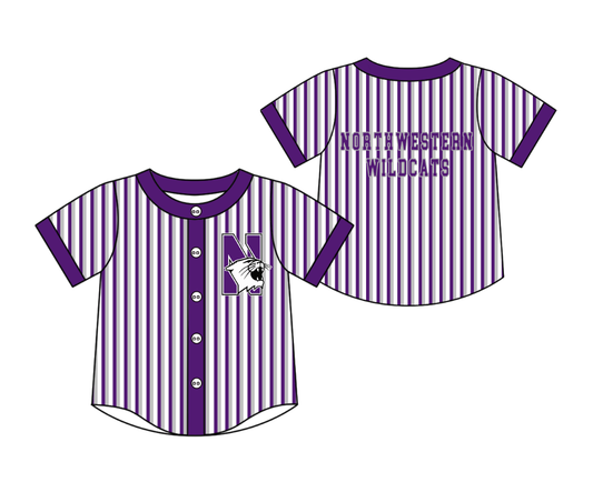 Preorder moq 5 Baby Boys Short Sleeve North Western Wildcats Team Button Stripe Shirts Top