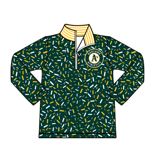 Preorder(moq 8)Baby Boys Green Sprinkles Zipper Oakland Team Pullovers Top