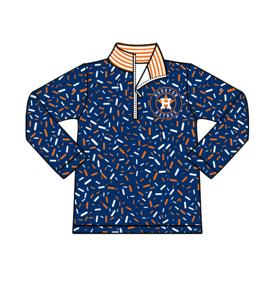 Preorder(moq 8)Baby Boys Hot Blue Sprinkles Zipper Star Houston Team Pullovers Top
