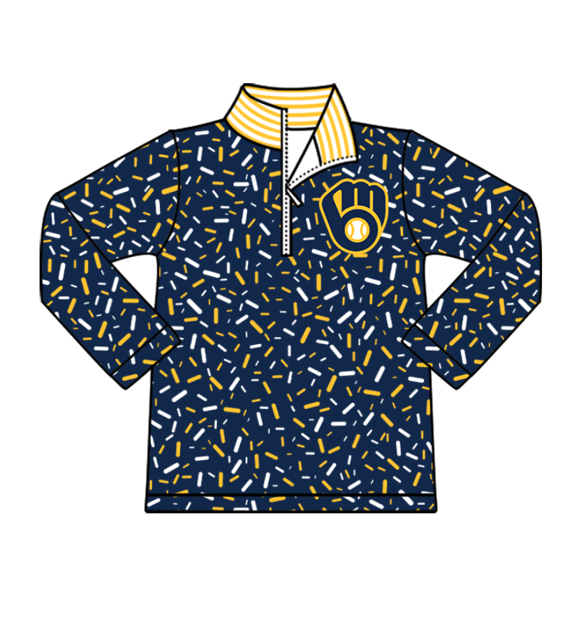 Preorder(moq 8)Baby Boys Navy Sprinkles Zipper Baseball Glove Team Pullovers Top