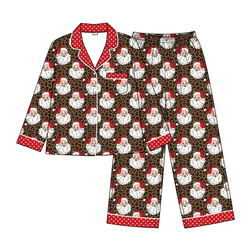 Preorder(moq 5) Girls Christmas Pajamas Set Long Sleeve Button Down Xmas Kids clothing set
