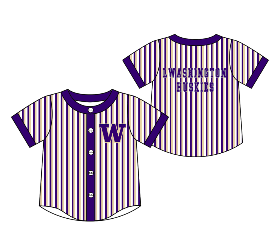 Preorder moq 5 Baby Boys Short Sleeve Lwashington Huskies Team Button Stripe Shirts Top