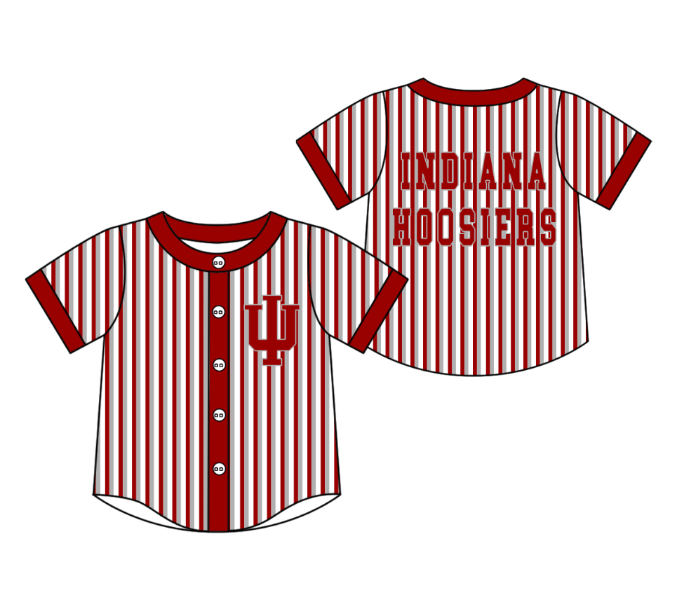 Preorder moq 5 Baby Boys Short Sleeve Indiana Hoosiers Team Button Stripe Shirts Top