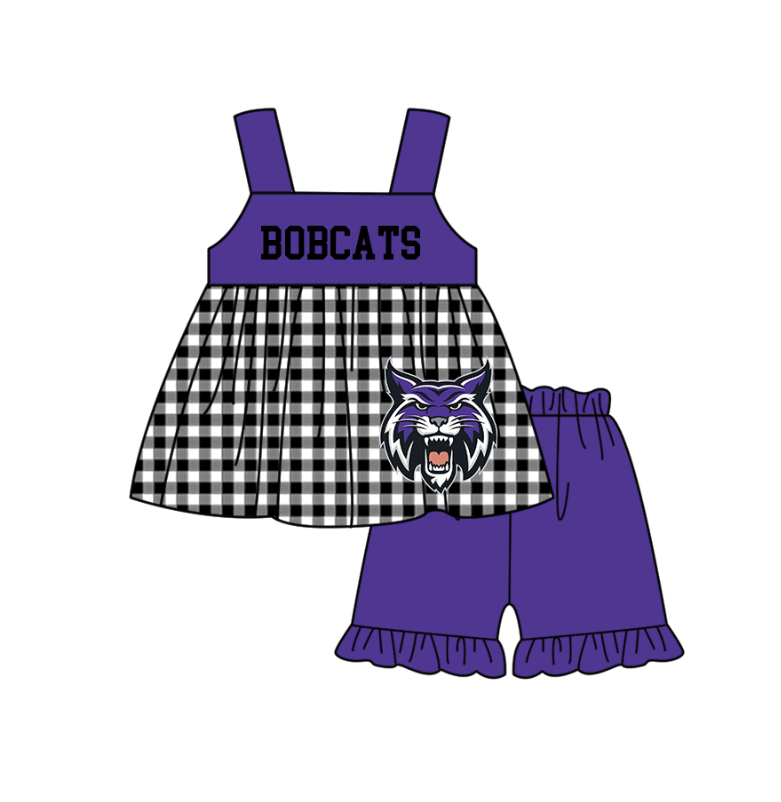 Preorder moq 5 Baby Girls Bobcats Tunic Ruffle Short Team Clothes Set