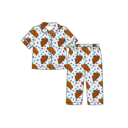 Preorder (moq 5)Baby Boys Colorful Candy Rabbits Button Top Pants Easter Pajamas Sets