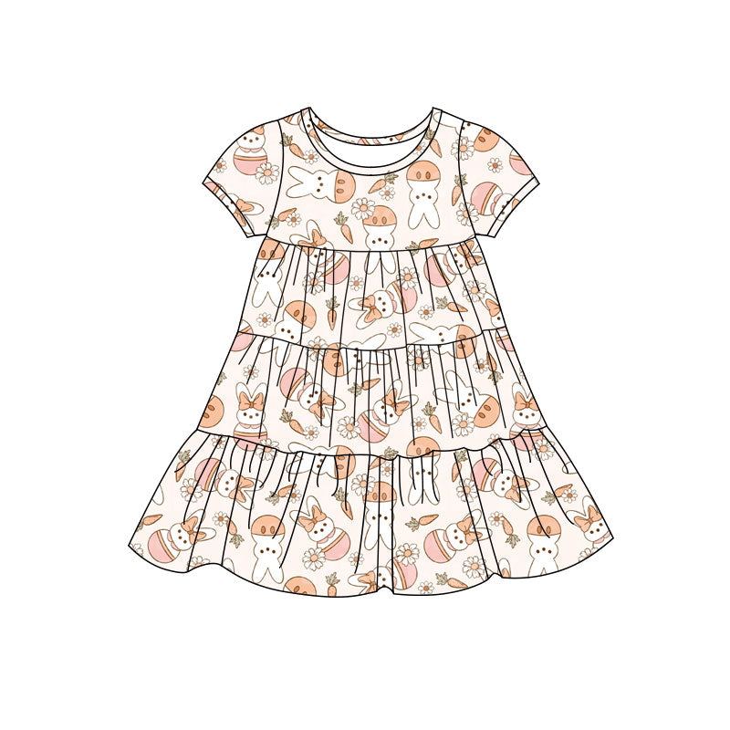 Preorder(moq 5) Baby Girls Rabbits Carrots Flowers Easter Patchwork Ruffle Knee Length Dresses