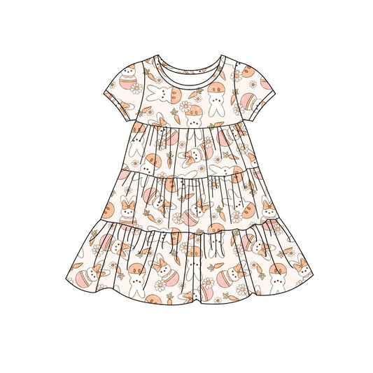 Preorder(moq 5) Baby Girls Rabbits Carrots Flowers Easter Patchwork Ruffle Knee Length Dresses