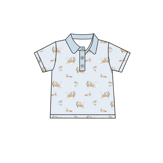 Preorder moq 5 Baby Boys Short Sleeve Ducks Hunting Button Polo Shirts Top