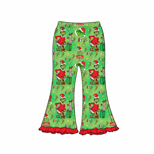 Preorder (moq 5)Baby Girls Green Frogs Gifts Christmas Flare Pants Bottom