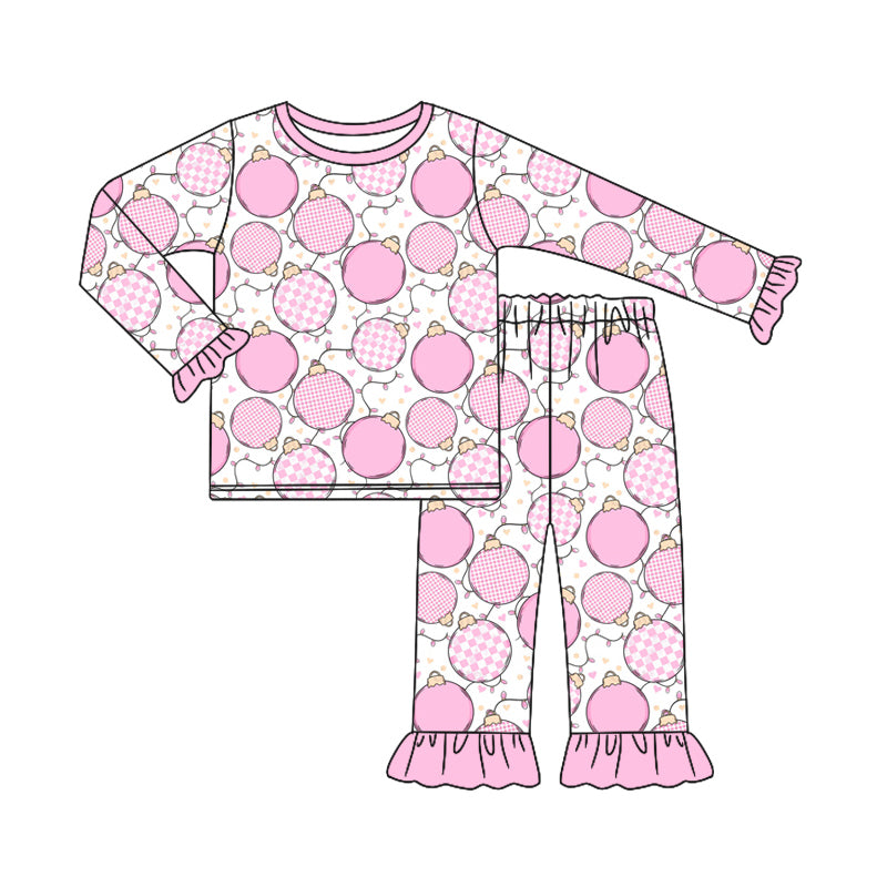 preorder(MOQ 5)Baby Girls Long Ruffle Sleeves Bulbs Top Pants Pajamas Set