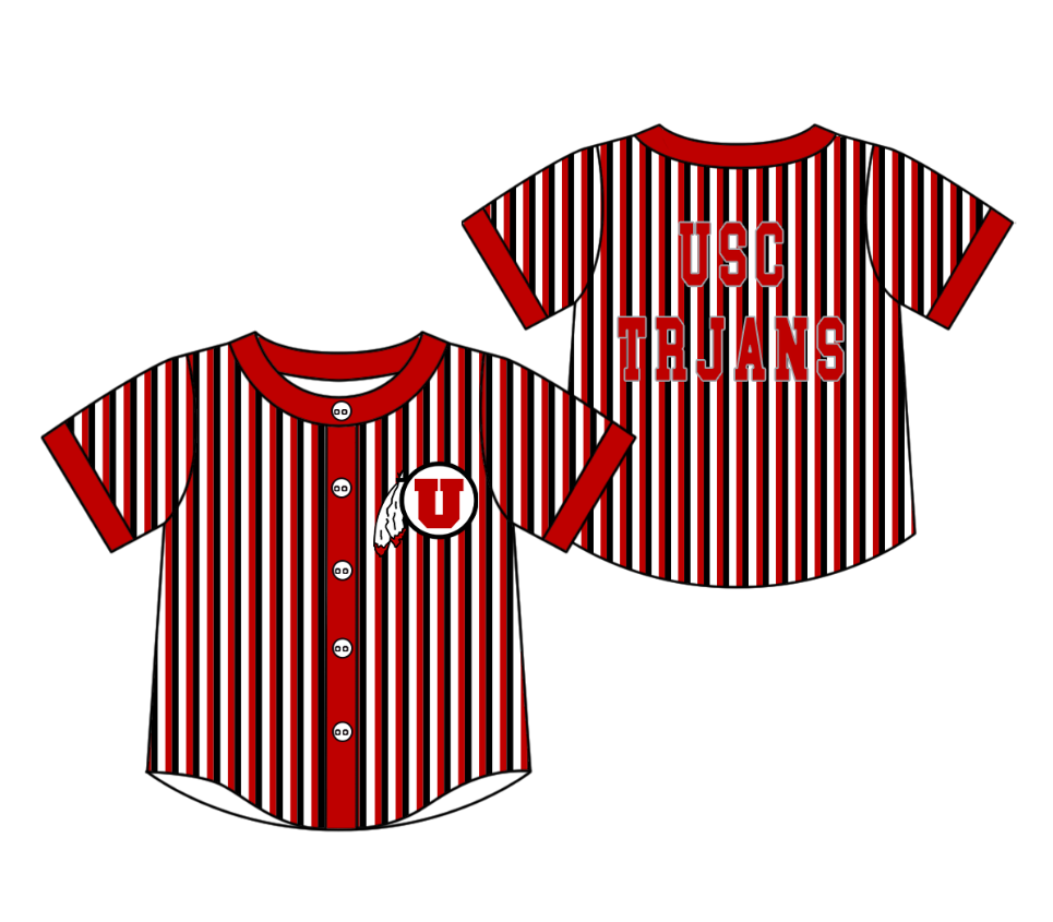 Preorder moq 5 Baby Boys Short Sleeve Usc Trjans Team Button Stripe Shirts Top