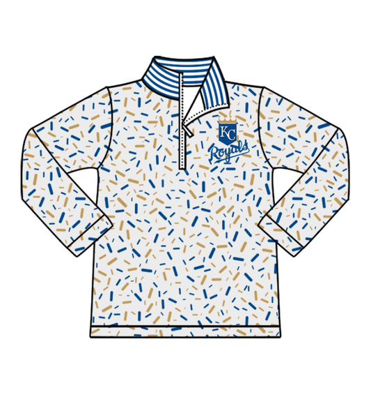 Preorder(moq 8)Baby Boys Grey Sprinkles Zipper KC Royals Team Pullovers Top