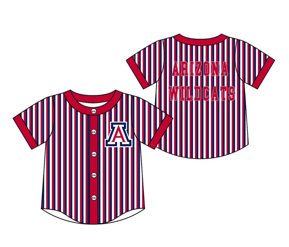 Preorder moq 5 Baby Boys Short Sleeve Arizona Wildcats Team Button Stripe Shirts Top