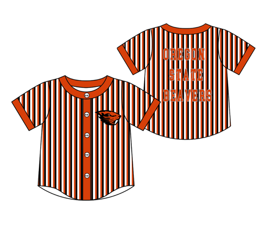 Preorder moq 5 Baby Boys Short Sleeve Oregon State Team Button Stripe Shirts Top