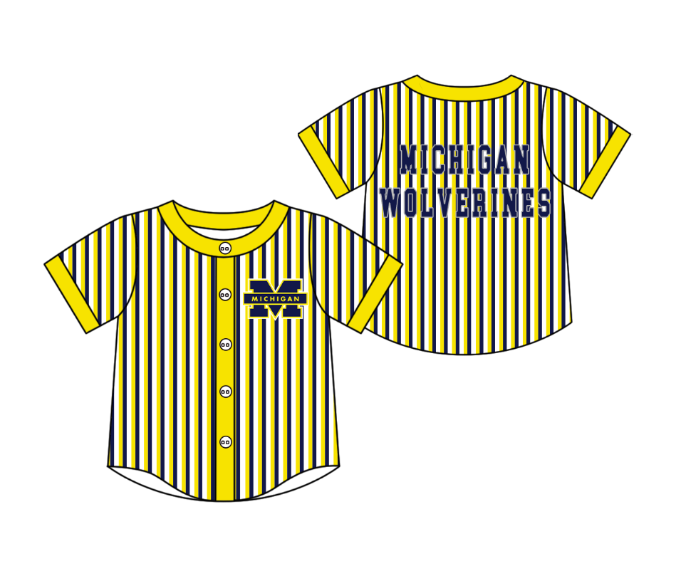 Preorder moq 5 Baby Boys Short Sleeve Michigan Wolverines Team Button Stripe Shirts Top