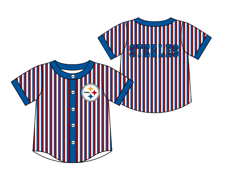 Preorder moq 5 Baby Boys Short Sleeve Steeles Team Button Stripe Shirts Top