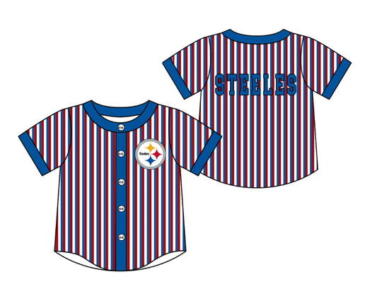 Preorder moq 5 Baby Boys Short Sleeve Steeles Team Button Stripe Shirts Top