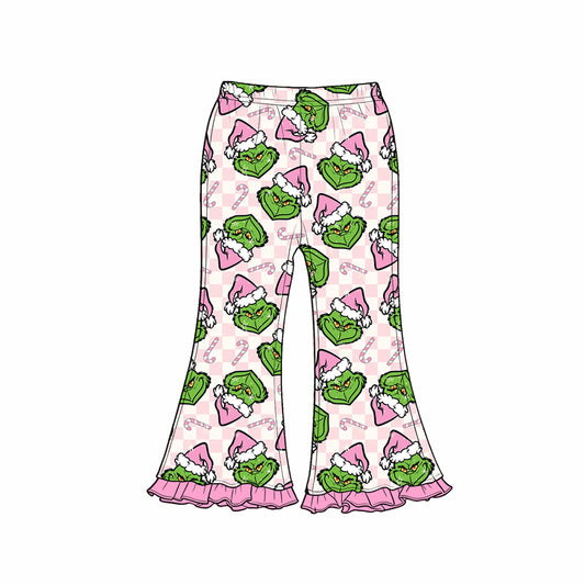 Preorder (moq 5)Baby Girls Green Frogs Candy Cane Christmas Flare Pants Bottom