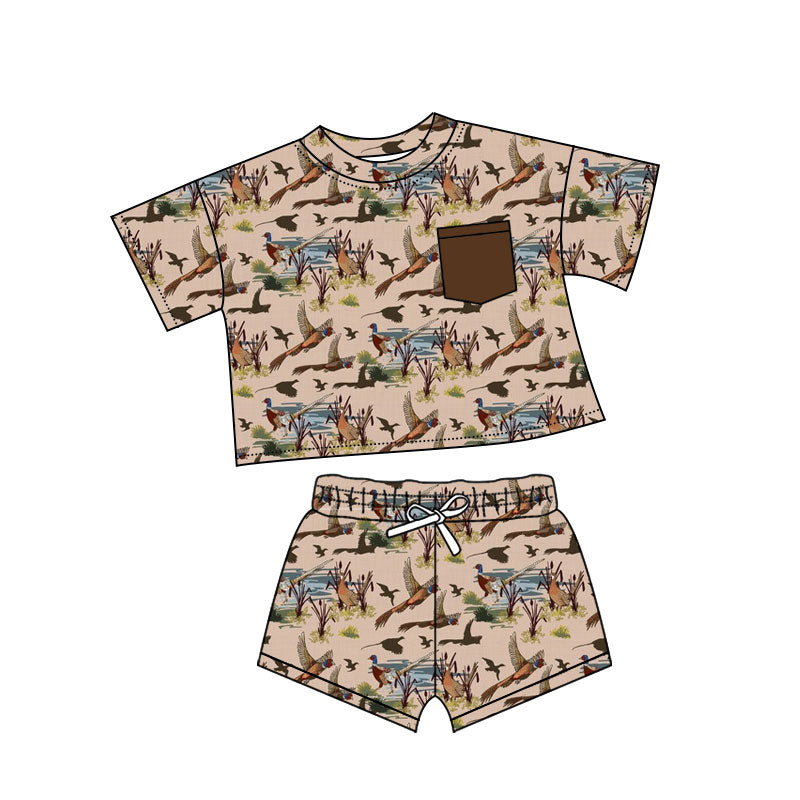 Preorder(moq 5) Baby Boys Ducks Plaid Pockets Top Shorts Clothes Sets