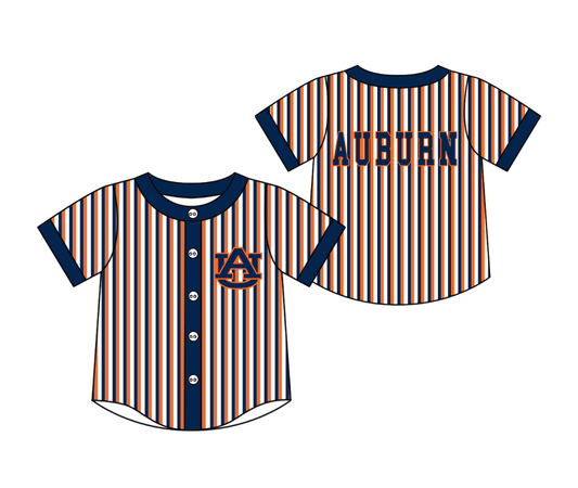 Preorder moq 5 Baby Boys Short Sleeve Auburn Team Button Stripe Shirts Top