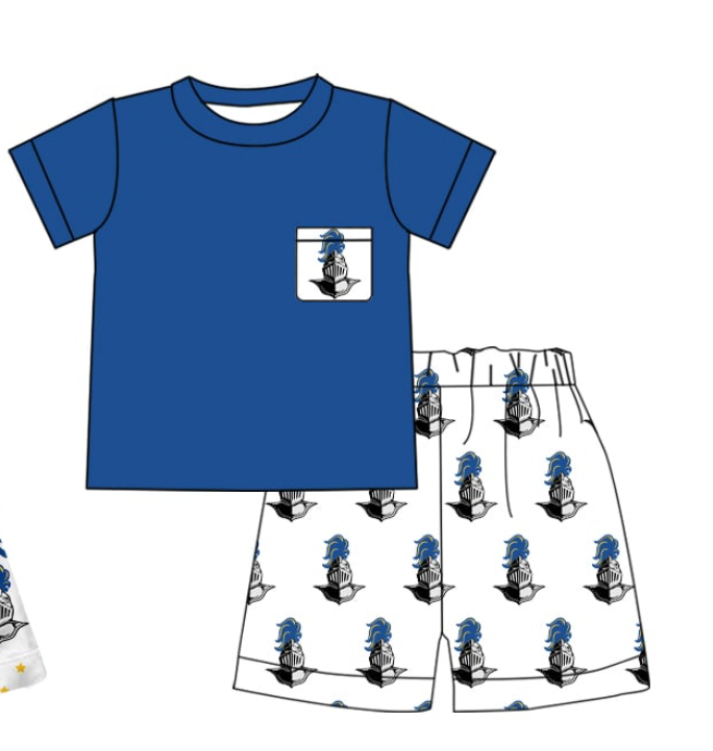 Preorder moq 5 Baby Boys Short Sleeve knights Shirt Top Short Team Clothes Sets