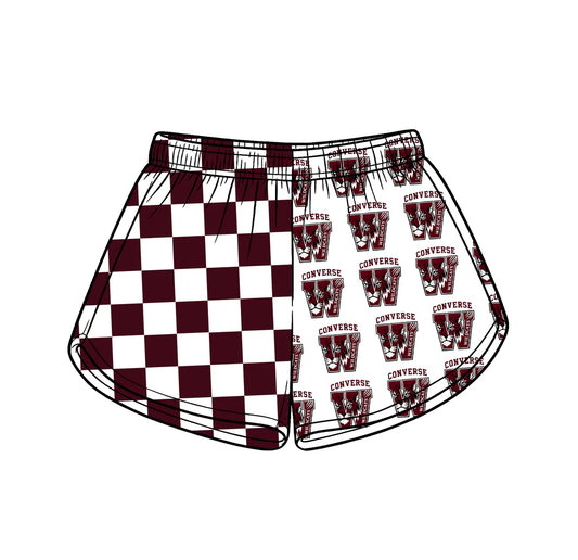 Preorder (moq 5)Baby Girls Maroon Checked Converse Team Shorts Bottom