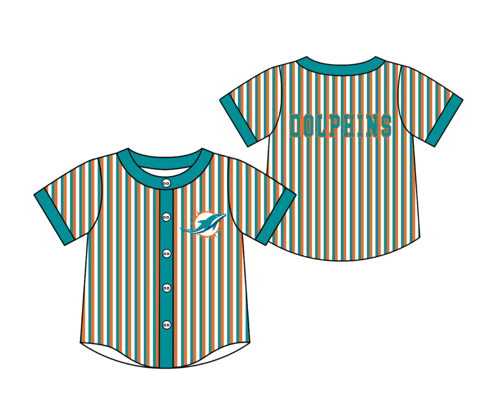 Preorder moq 5 Baby Boys Short Sleeve Dolphins Team Button Stripe Shirts Top