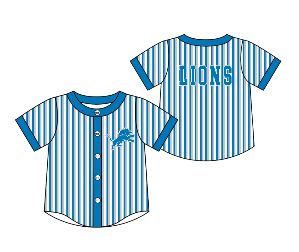 Preorder moq 5 Baby Boys Short Sleeve Lions Team Button Stripe Shirts Top