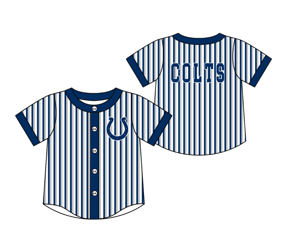 Preorder moq 5 Baby Boys Short Sleeve Colts Team Button Stripe Shirts Top