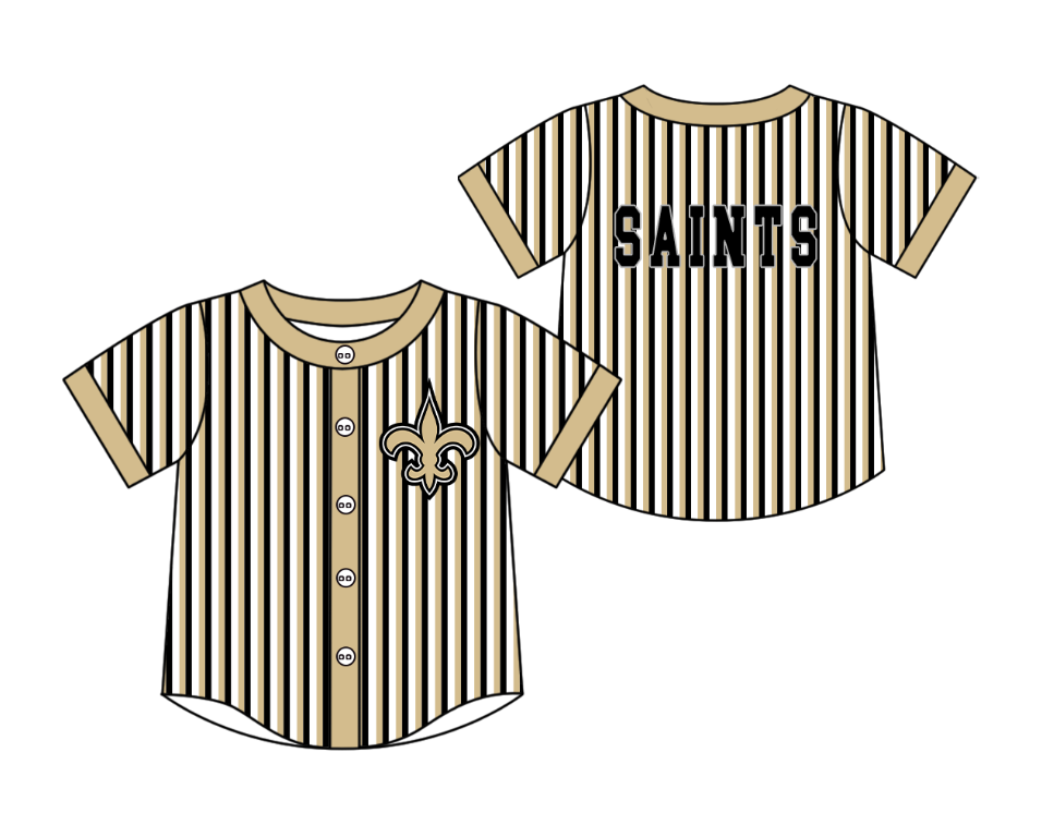 Preorder moq 5 Baby Boys Short Sleeve Saints Team Button Stripe Shirts Top