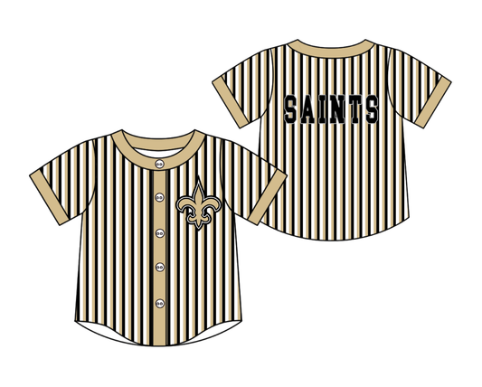 Preorder moq 5 Baby Boys Short Sleeve Saints Team Button Stripe Shirts Top