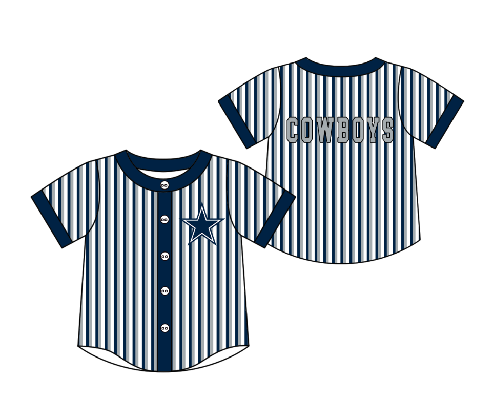 Preorder moq 5 Baby Boys Short Sleeve Cowboys Team Button Stripe Shirts Top