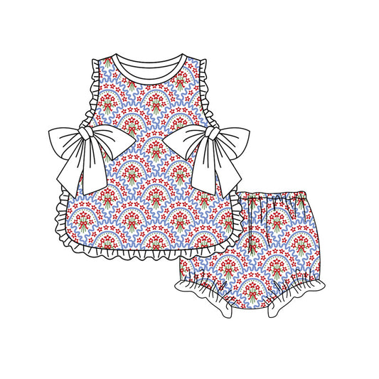 Preorder moq 5 Baby Girls Colorful Flowers Checked Tunic Bummies Short Clothes Set