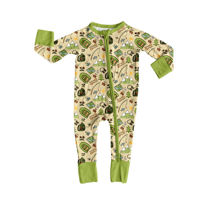 Preorder (moq 5)Baby Boys Camping Hunting Long Sleeve Zipper Footie Rompers