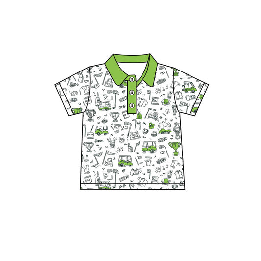 Preorder moq 5 Baby Boys Short Sleeve Golf Trucks Button Polo Shirts Top