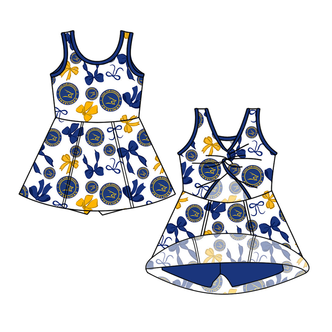 Preorder (moq 5)Baby Girls Sleeveless Bows Team Short Knee Length Dresses