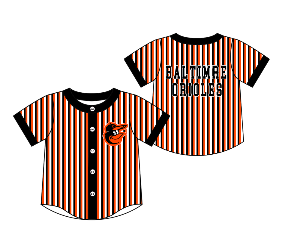 Preorder moq 5 Baby Boys Short Sleeve Baltimre Orioles Team Button Stripe Shirts Top
