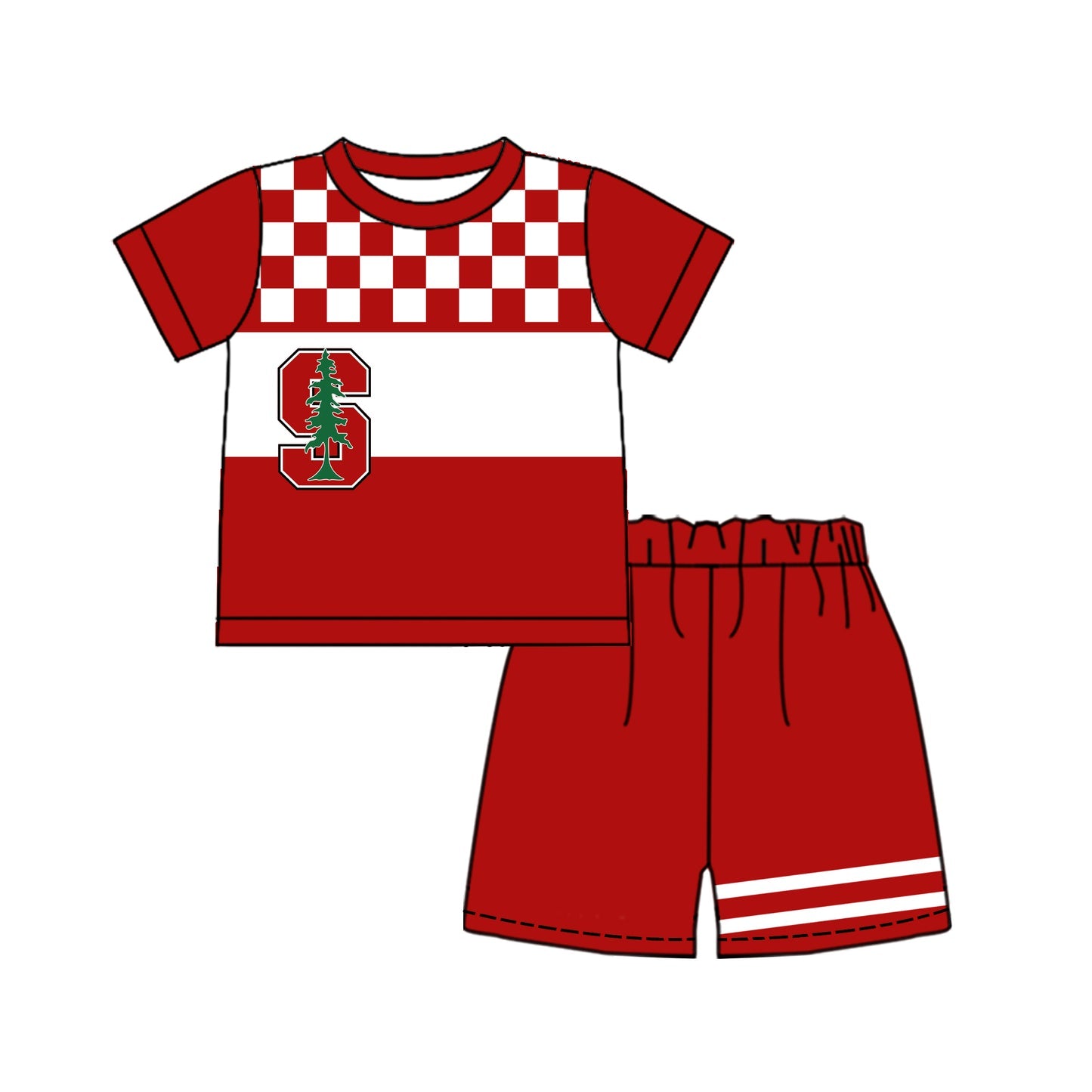 Preorder (moq 5)Baby Boys Red Checked Block S With Tree Shirt Top Short Team Sets