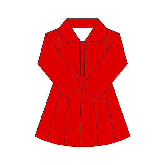 Preorder moq 10 Baby Girls Red Long Sleeves Zipper Activity Wear Yoga Knee Length Dresses