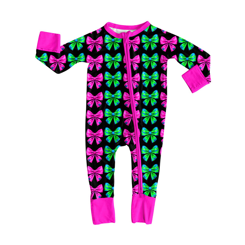 Preorder(moq 5)Baby Girls Colorful Bows Plaid Zipper Pant Rompers
