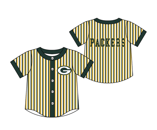 Preorder moq 5 Baby Boys Short Sleeve Packers Team Button Stripe Shirts Top